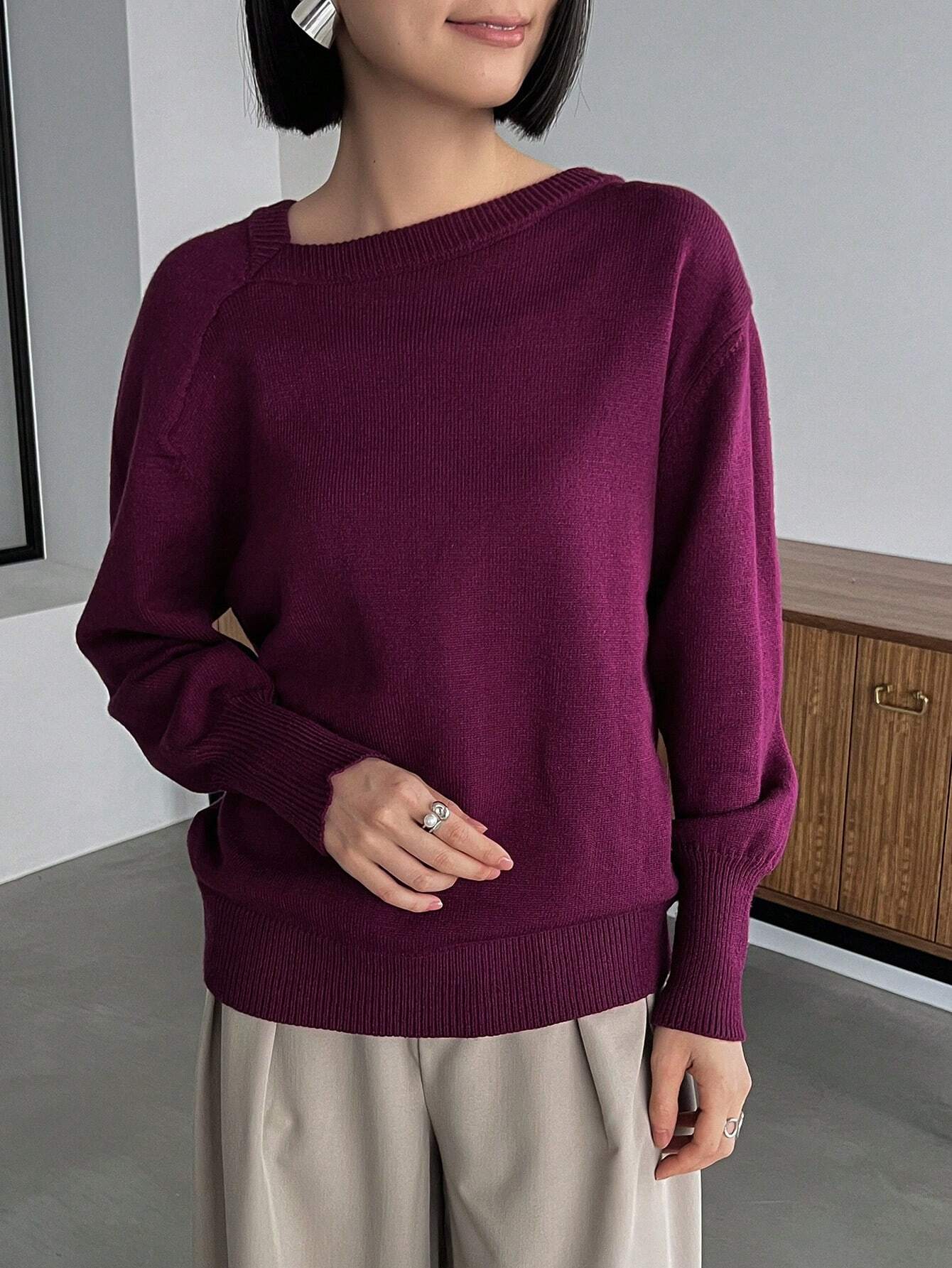  | SHEIN FRIFUL Solid Asymmetrical Neck Drop Shoulder Sweater | Sweater | Shein | OneHub