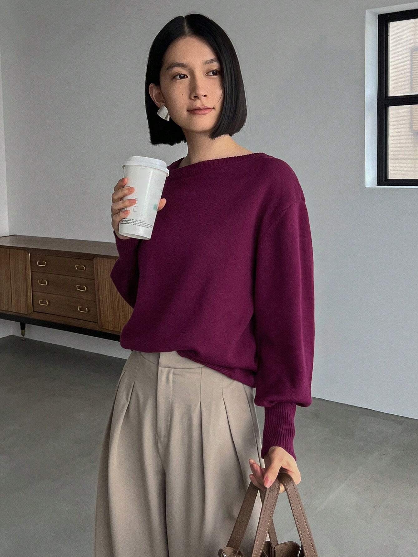  | SHEIN FRIFUL Solid Asymmetrical Neck Drop Shoulder Sweater | Sweater | Shein | OneHub