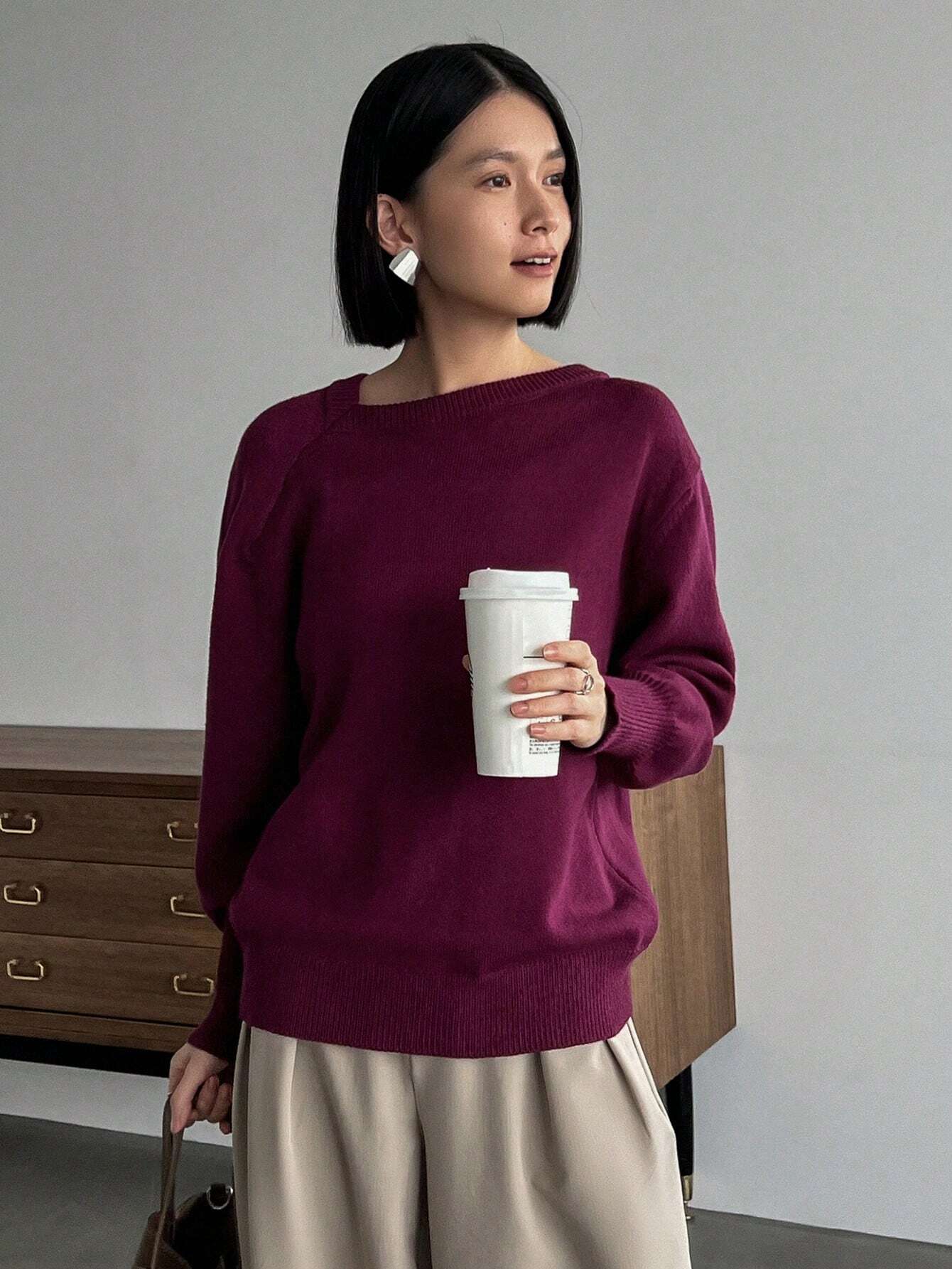  | SHEIN FRIFUL Solid Asymmetrical Neck Drop Shoulder Sweater | Sweater | Shein | OneHub
