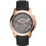 Fossil Grant Black Leather Strap Grey Dial Chronograph Quartz Watch for Men - FS5085