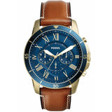 Fossil Grant Sport Brown Leather Strap Blue Dial Chronograph Quartz Watch for Men - FS5268