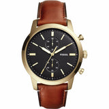 Fossil Townsman Brown Leather Strap Black Dial Chronograph Quartz Watch for Men - FS5338