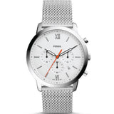 Fossil Neutra Silver Mesh Bracelet White Dial Chronograph Quartz Watch for Men - FS5382