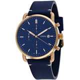 Fossil Commuter Blue Leather Strap Blue Dial Chronograph Quartz Watch for Men - FS5404