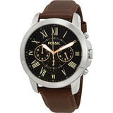 Fossil Grant Brown Leather Strap Black Dial Chronograph Quartz Watch for Men - FS4813