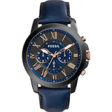 Fossil Grant Blue Leather Strap Black Dial Chronograph Quartz Watch for Men - FS5061