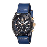 Fossil Machine Navy blue Leather Strap Black Dial Chronograph Quartz Watch for Men - FS5066