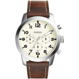 Fossil Pilot 54 Brown Leather Strap Cream Dial Chronograph Quartz Watch for Men - FS5146