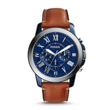 Fossil Grant Brown Leather Strap Blue Dial Chronograph Quartz Watch for Men - FS5210