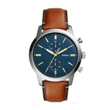 Fossil Townsman Brown Leather Strap Blue Dial Chronograph Quartz Watch for Men - FS5279