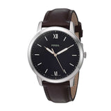 Fossil Minimalist Brown Leather Strap Black Dial Quartz Watch for Men - FS5464