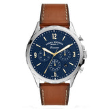 Fossil Forrester Brown Leather Strap Blue Dial Chronograph Quartz Watch for Men - FS5607