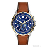  | Fossil Garrett Brown Leather Strap Blue Dial Chronograph Quartz Watch for Men - FS5625 | Watches | Fossil | OneHub
