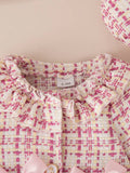  | SHEIN Baby Girl Cute Pink Plaid Lace Collar & Bowknot Dress With Beret Cap Outfit | Dress | Shein | OneHub