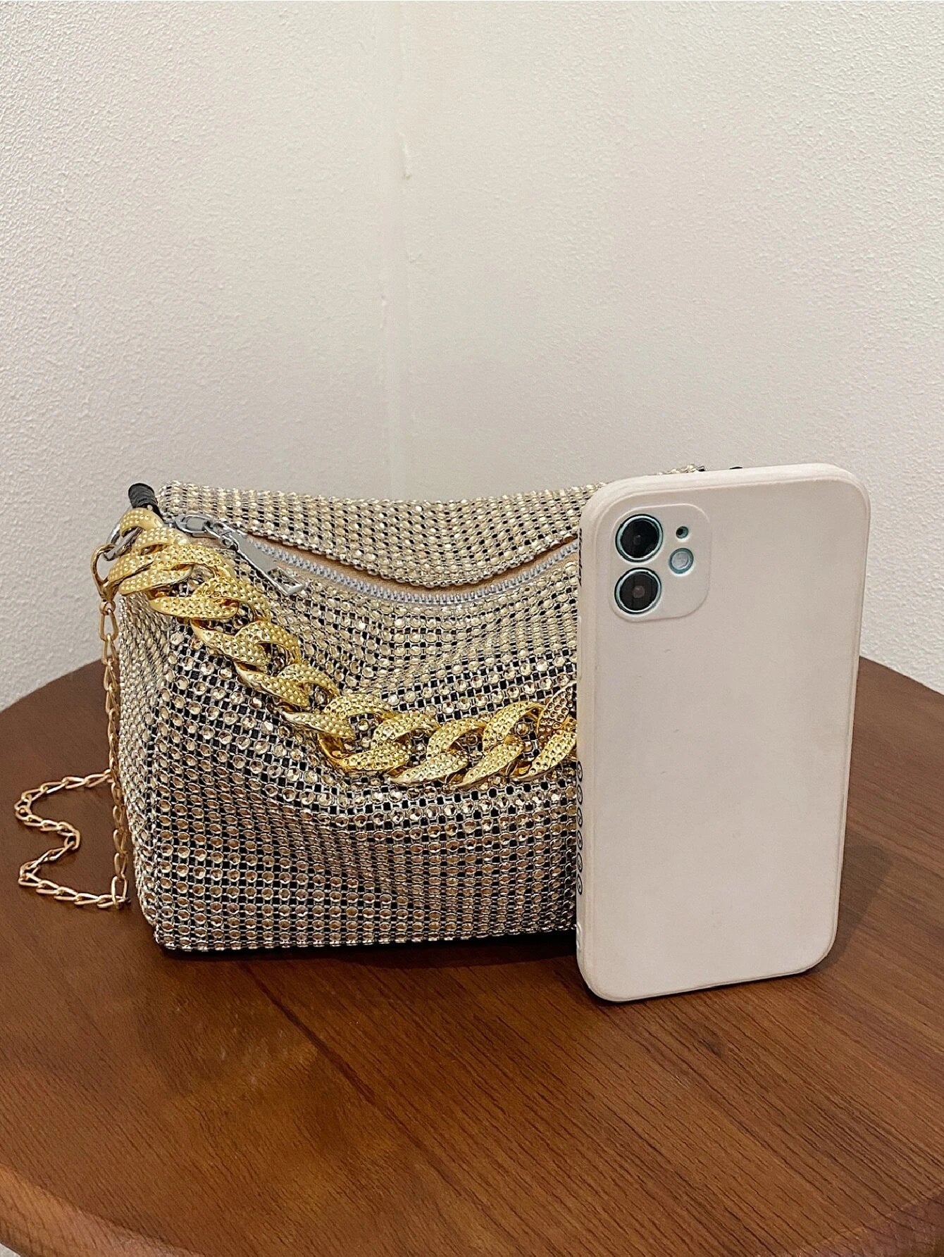  | SHEIN Fashion Evening Bag, Round Cylinder Full Rhinestones Chain Crossbody Bag, Zipper Closure Versatile Shoulder Bag, Sparkly Casual Bag | Bags | Shein | OneHub