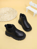 SHEIN Fashion Kids Ankle Boots Toddler Flat Zipper Leather Shoes Boys Girls Boots Infant Winter