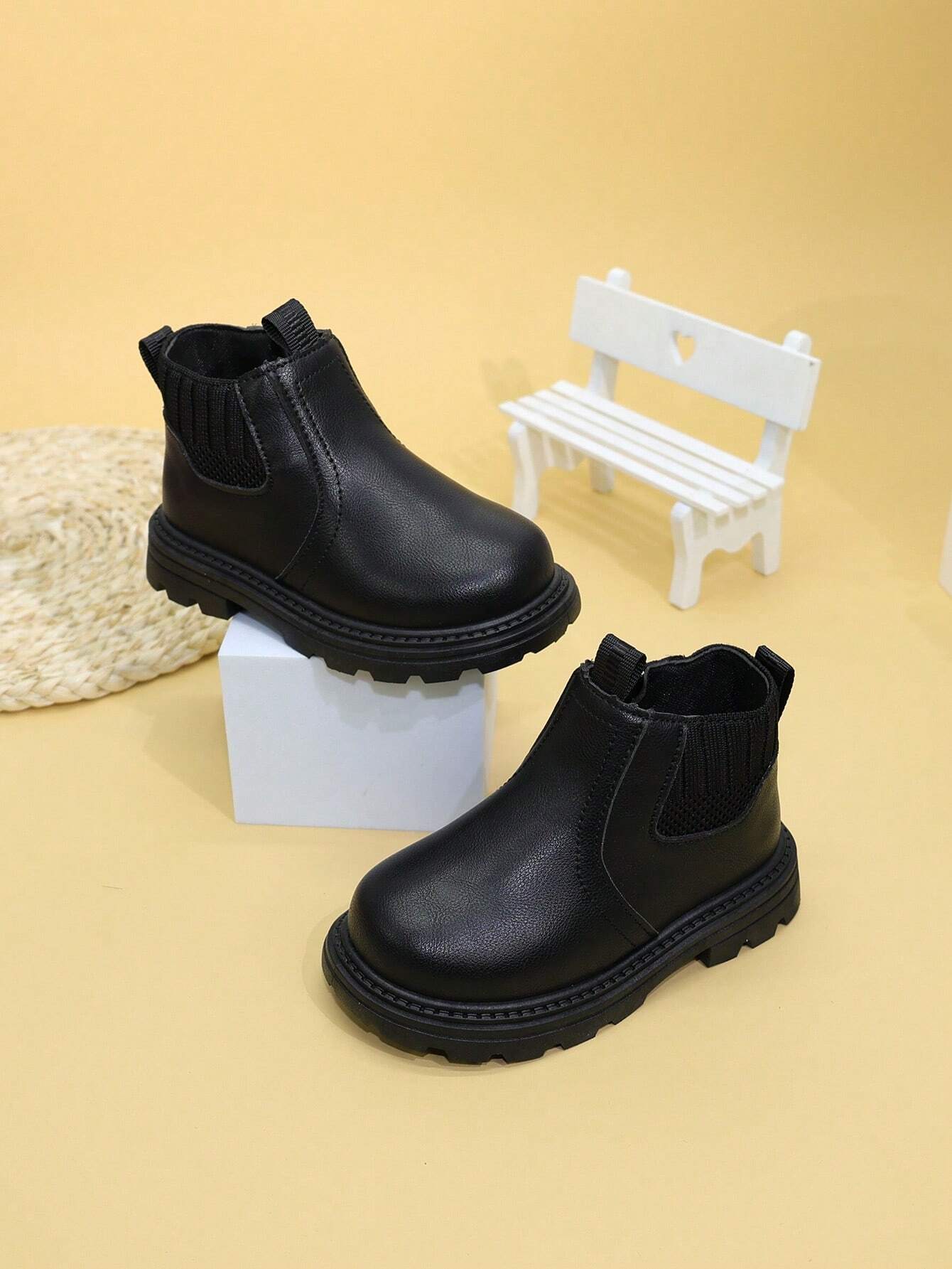 SHEIN Fashion Kids Ankle Boots Toddler Flat Zipper Leather Shoes Boys Girls Boots Infant Winter