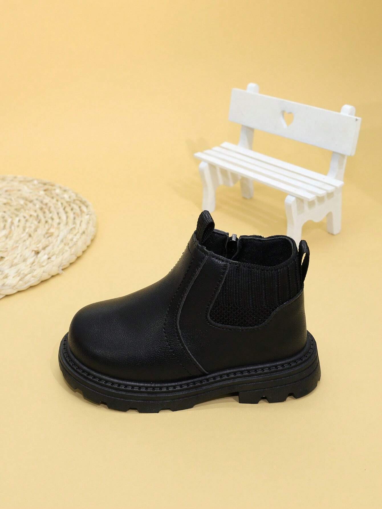 SHEIN Fashion Kids Ankle Boots Toddler Flat Zipper Leather Shoes Boys Girls Boots Infant Winter