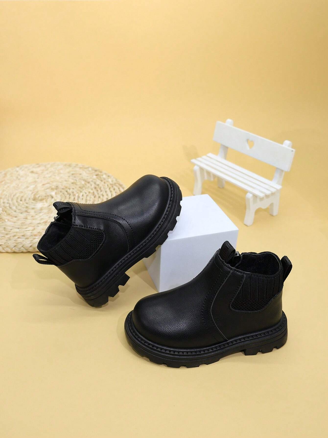 SHEIN Fashion Kids Ankle Boots Toddler Flat Zipper Leather Shoes Boys Girls Boots Infant Winter