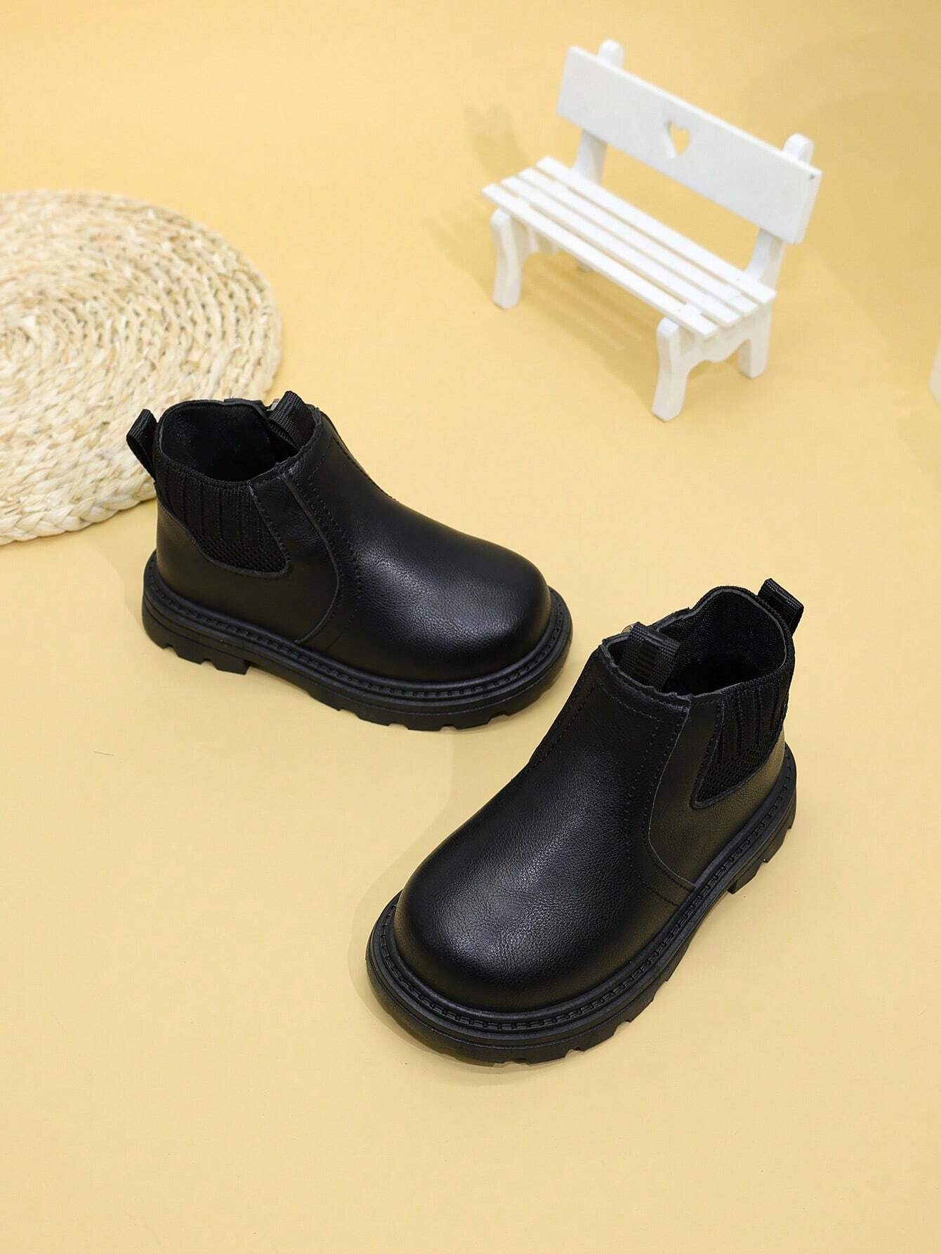 SHEIN Fashion Kids Ankle Boots Toddler Flat Zipper Leather Shoes Boys Girls Boots Infant Winter