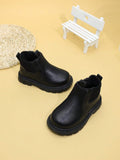 SHEIN Fashion Kids Ankle Boots Toddler Flat Zipper Leather Shoes Boys Girls Boots Infant Winter