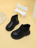 SHEIN Fashion Kids Ankle Boots Toddler Flat Zipper Leather Shoes Boys Girls Boots Infant Winter
