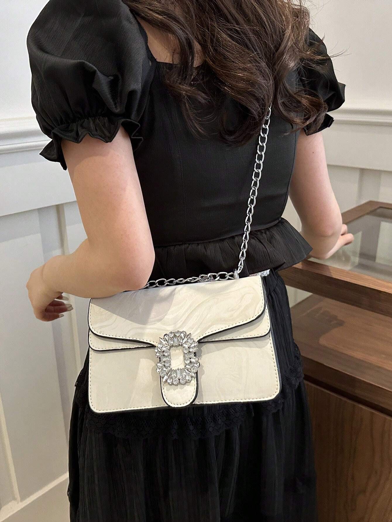  | SHEIN Fashionable And Versatile Solid Color PU Shoulder Bag, Casual And Simple Double-Layered Chain Square Bag | Bags | Shein | OneHub