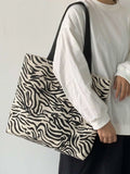  | SHEIN Fashionable Black Zebra Striped Zipper Closure Single Shoulder Tote Bag | Bags | Shein | OneHub