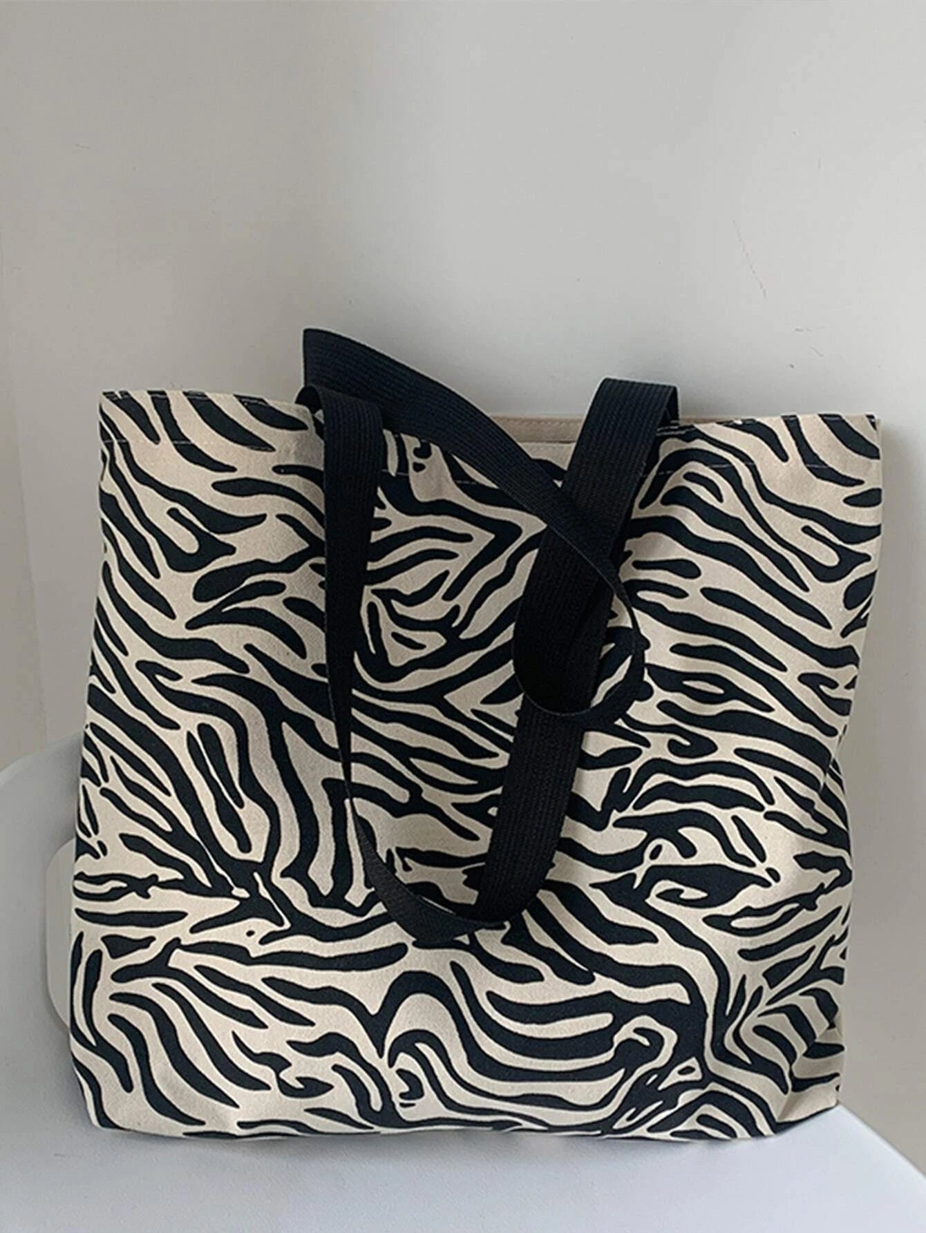  | SHEIN Fashionable Black Zebra Striped Zipper Closure Single Shoulder Tote Bag | Bags | Shein | OneHub