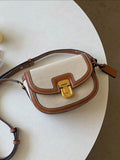 SHEIN Fashionable Ins Style Color-Blocking Saddle Bag With Buckle, Vintage Crossbody Or Shoulder Bag For Ladies' Business Or Streetwear, Student Gift Bag