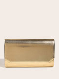  | SHEIN Fashionable Metal Gold Color Pu Leather Envelope Clutch Bag With Fine Cross Textured Design For Women, Come With Chain | Bags | Shein | OneHub
