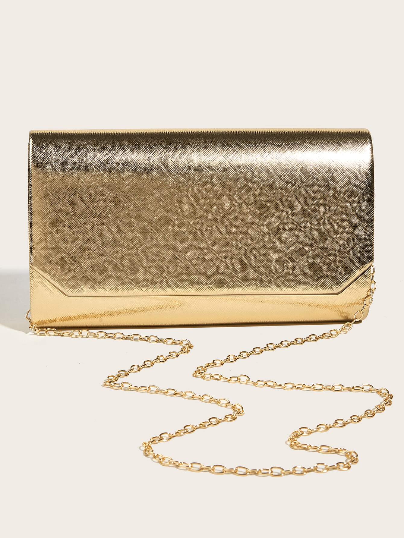  | SHEIN Fashionable Metal Gold Color Pu Leather Envelope Clutch Bag With Fine Cross Textured Design For Women, Come With Chain | Bags | Shein | OneHub
