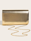  | SHEIN Fashionable Metal Gold Color Pu Leather Envelope Clutch Bag With Fine Cross Textured Design For Women, Come With Chain | Bags | Shein | OneHub