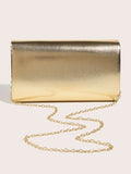  | SHEIN Fashionable Metal Gold Color Pu Leather Envelope Clutch Bag With Fine Cross Textured Design For Women, Come With Chain | Bags | Shein | OneHub