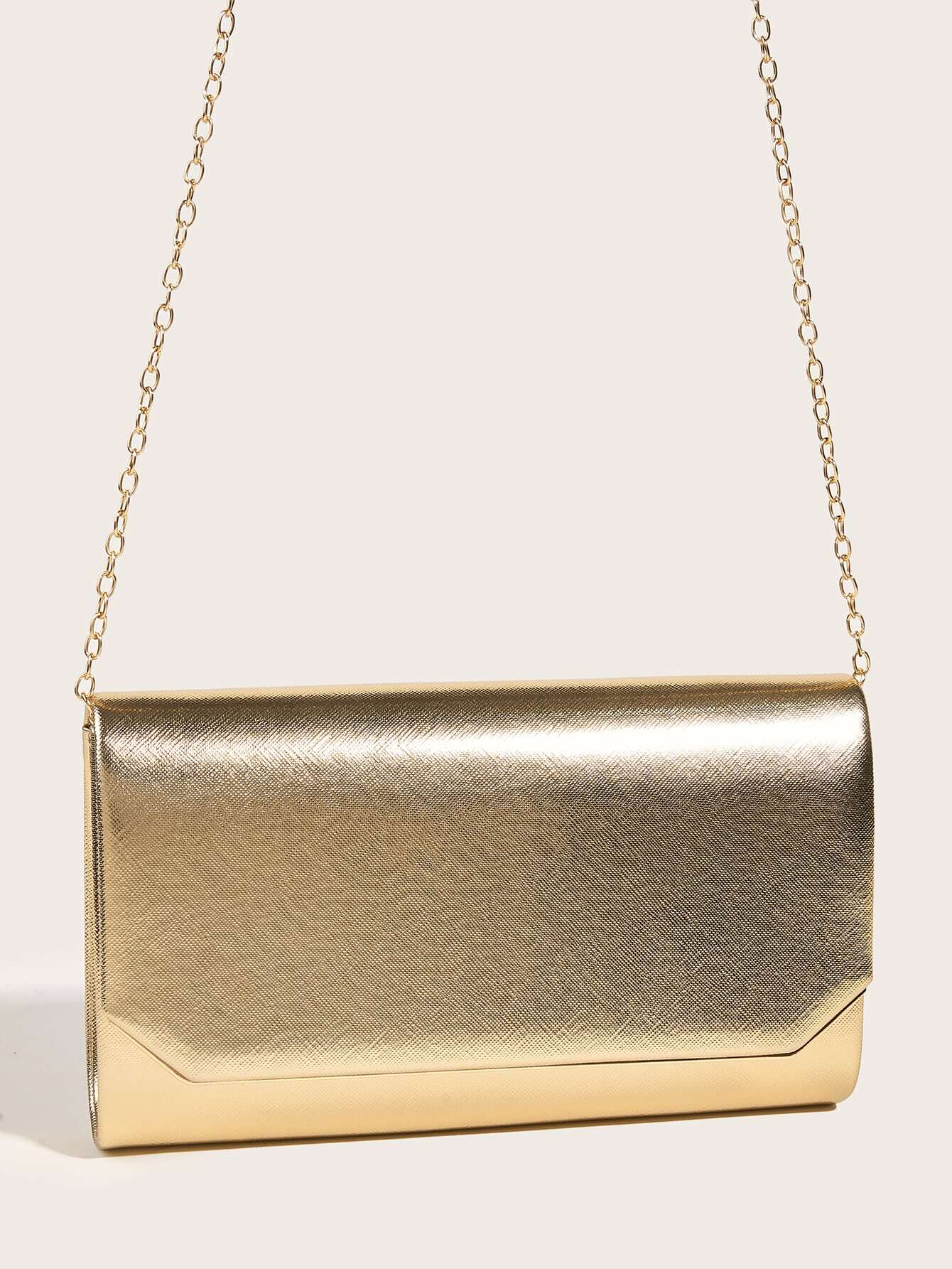  | SHEIN Fashionable Metal Gold Color Pu Leather Envelope Clutch Bag With Fine Cross Textured Design For Women, Come With Chain | Bags | Shein | OneHub
