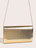  | SHEIN Fashionable Metal Gold Color Pu Leather Envelope Clutch Bag With Fine Cross Textured Design For Women, Come With Chain | Bags | Shein | OneHub