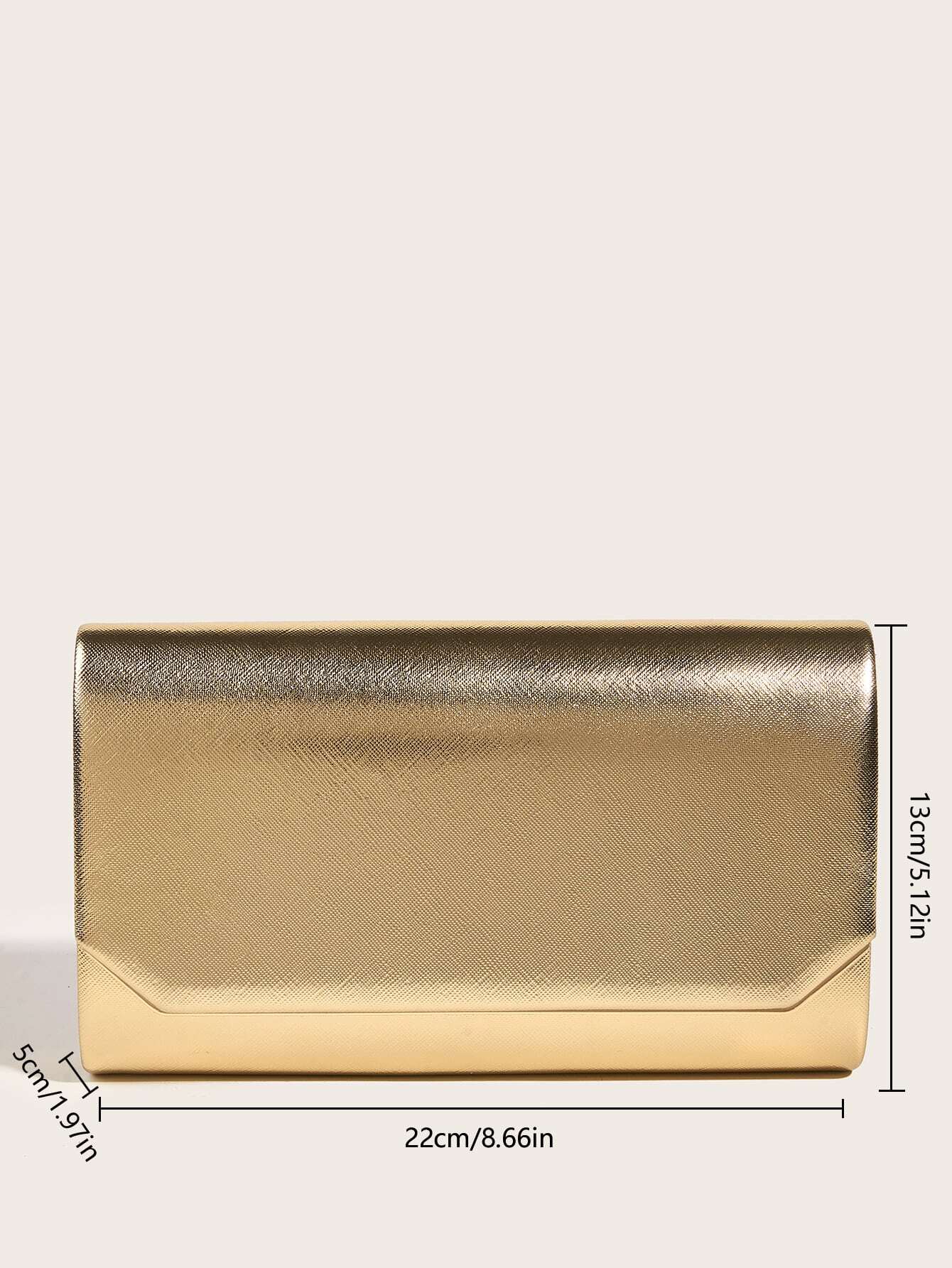  | SHEIN Fashionable Metal Gold Color Pu Leather Envelope Clutch Bag With Fine Cross Textured Design For Women, Come With Chain | Bags | Shein | OneHub
