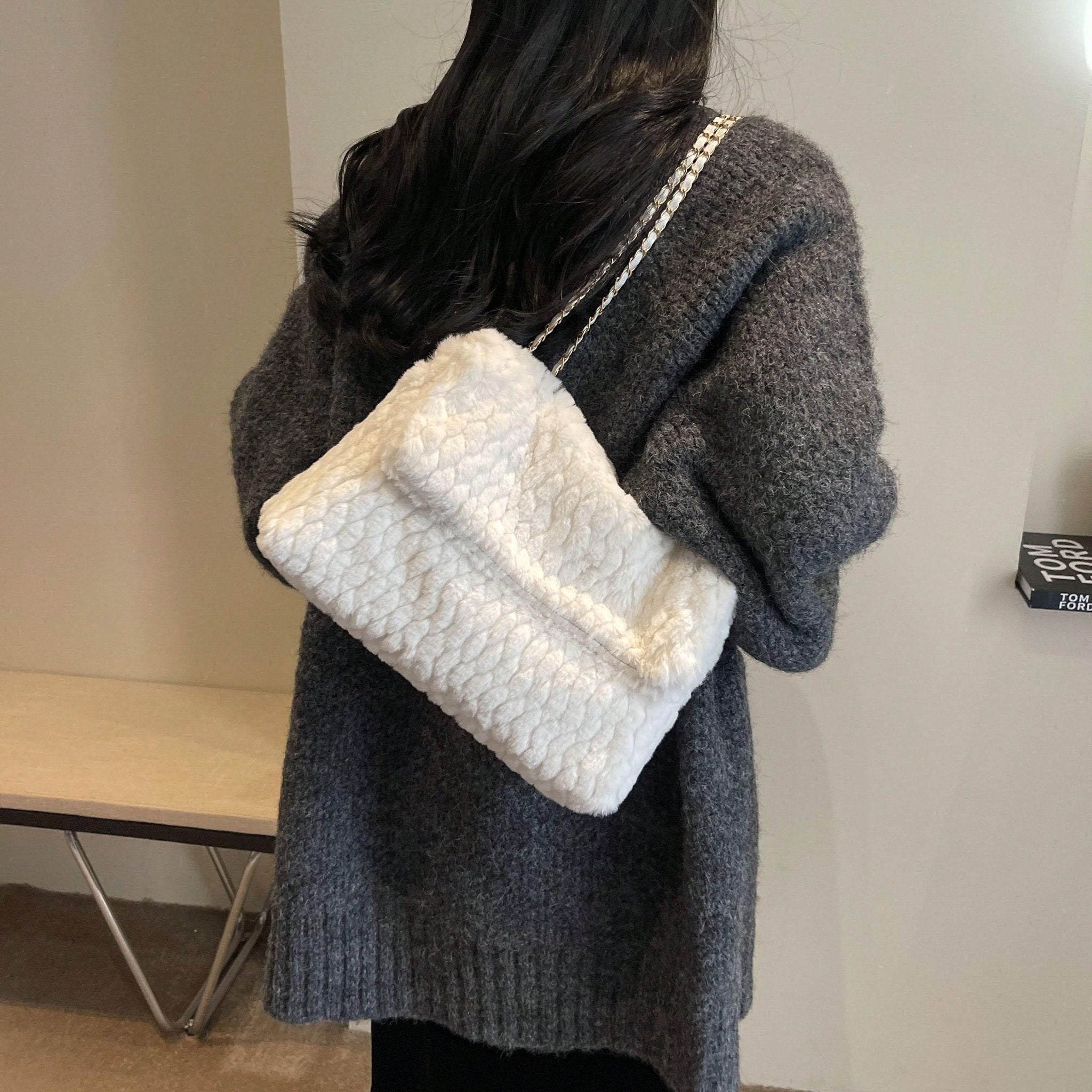  | SHEIN Fashionable Solid Color Furry Metal Chain Shoulder Bag | Bags | Shein | OneHub