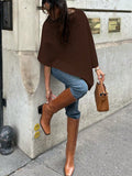 SHEIN Fashionable Solid Color Ribbed Asymmetric Hem Poncho Sweater, Everyday Wear, Autumn/Winter