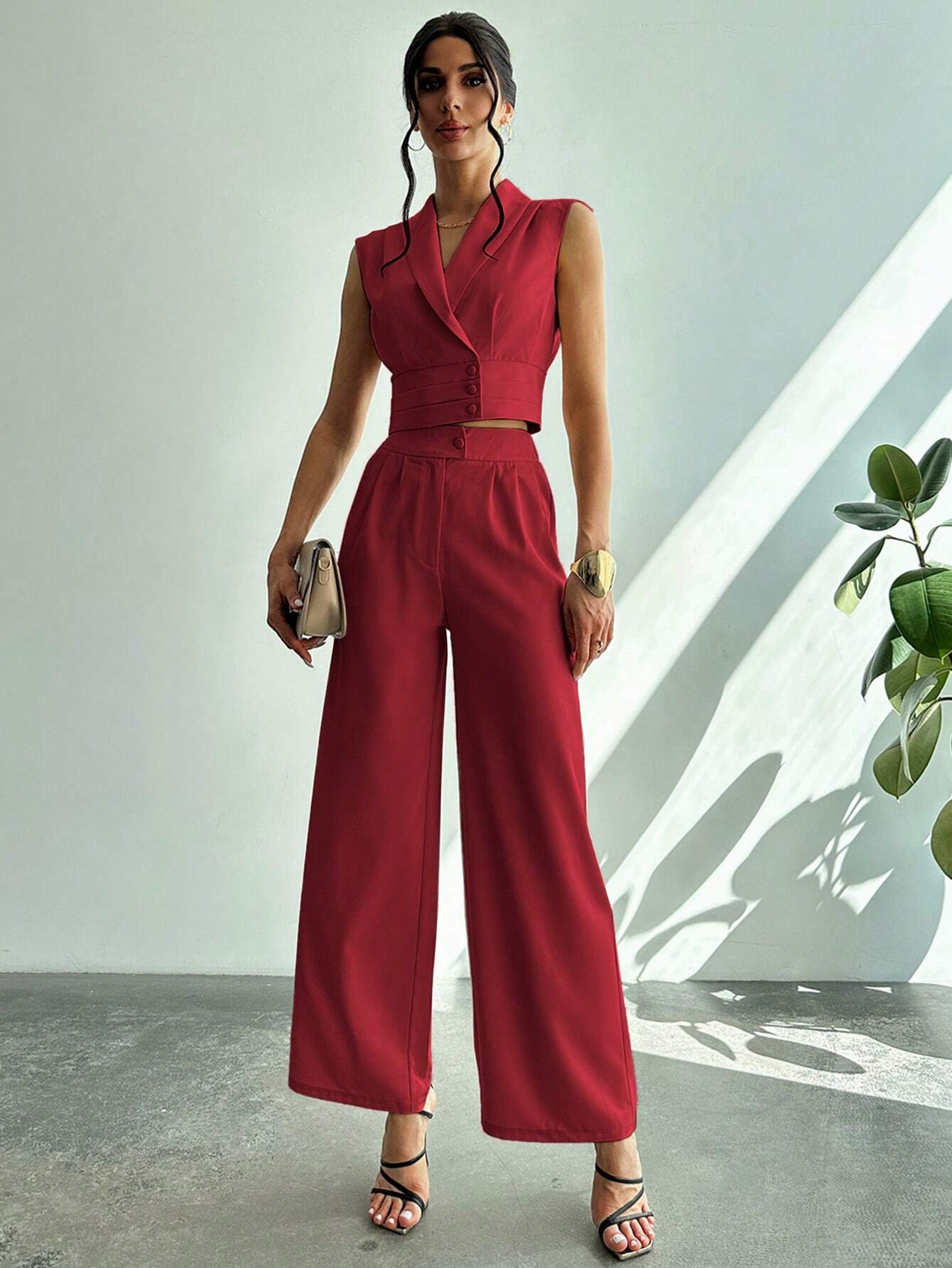  | SHEIN Firerie 2-Piece Set: Women Commuter Elegant Collared Blouse Straight-Leg Pants | Top and Pant Set | Shein | OneHub