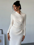 SHEIN Firerie Apricot Asymmetric Collar Long Sleeve Elegant Dress