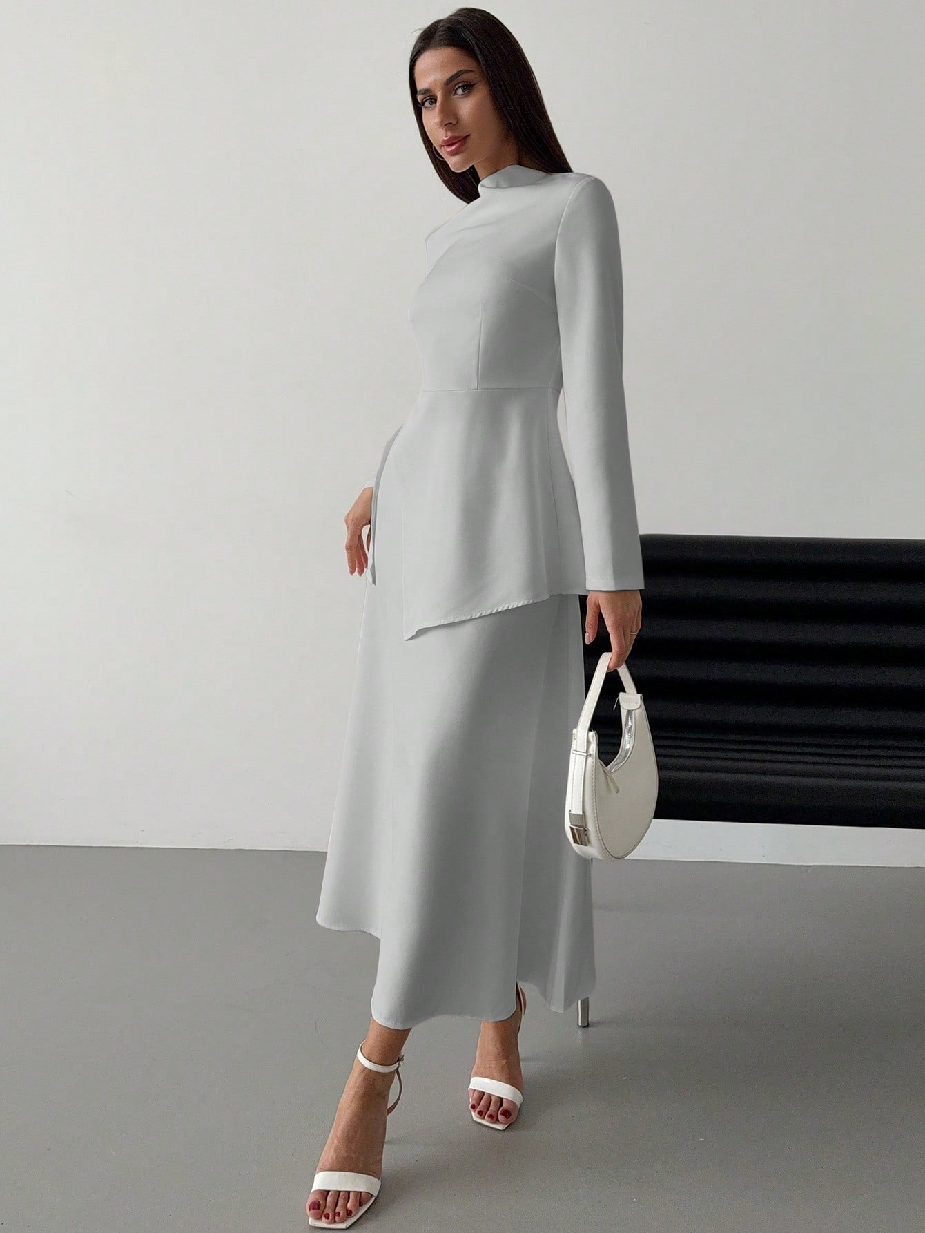  | SHEIN Firerie Women Elegant Minimalist Chic Romantic Commuting & Dating Pleated Waist Gathered Cuff Long Sleeve Shirt And High-Waist A-Line Skirt 2 Pieces Set, Autumn/Winter | Top and Pant Set | Shein | OneHub