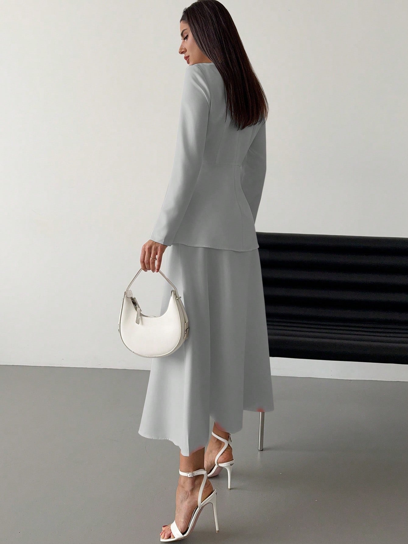  | SHEIN Firerie Women Elegant Minimalist Chic Romantic Commuting & Dating Pleated Waist Gathered Cuff Long Sleeve Shirt And High-Waist A-Line Skirt 2 Pieces Set, Autumn/Winter | Top and Pant Set | Shein | OneHub