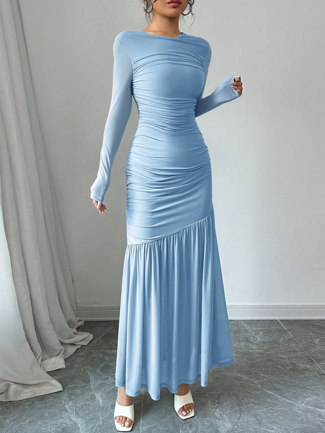 SHEIN Firerie Women Mesh Long Sleeve Dress, Autumn Casual Dress, Suitable For Autumn Clothing, Back To School Outfits, Teacher Outfit