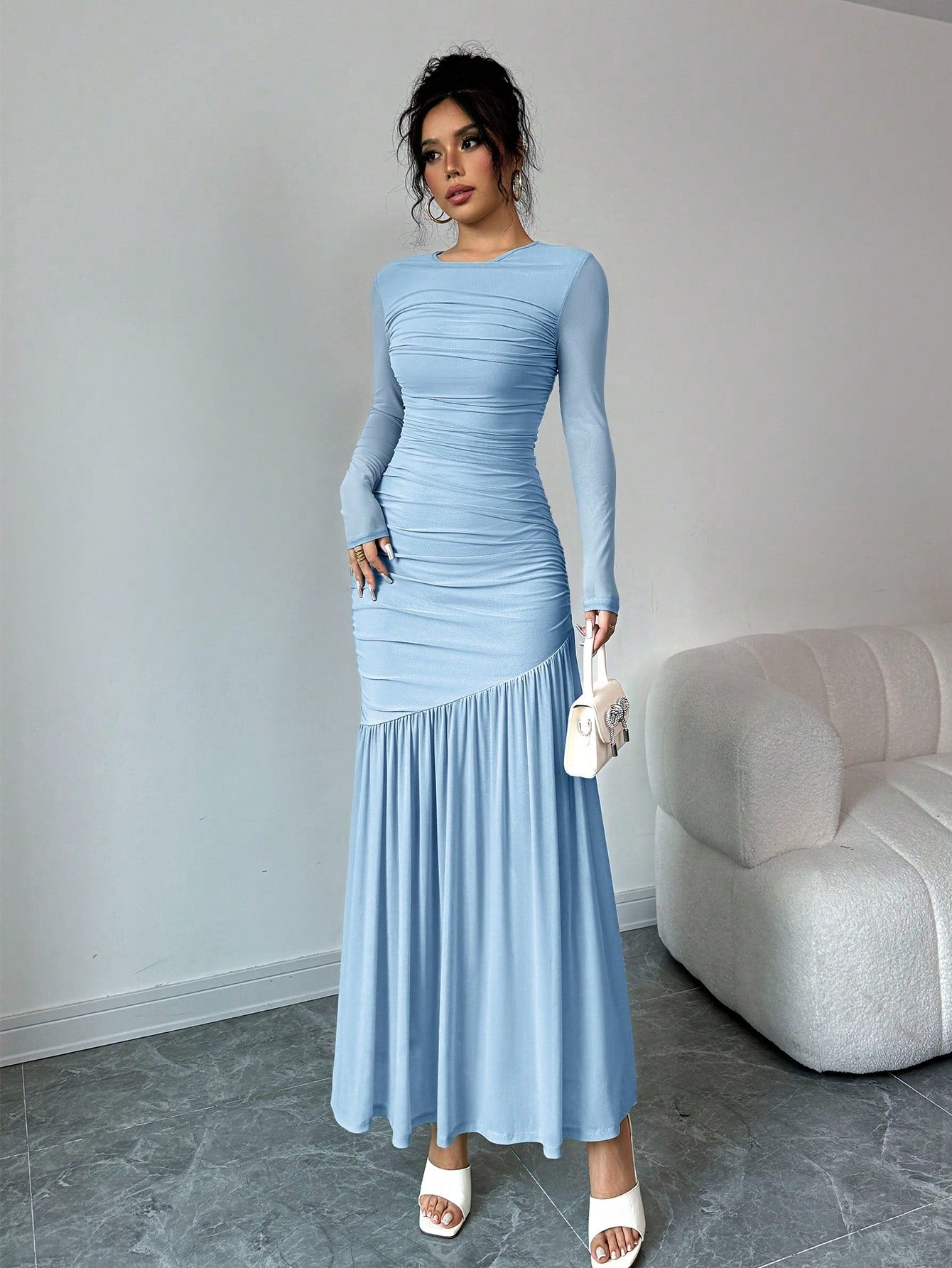 SHEIN Firerie Women Mesh Long Sleeve Dress, Autumn Casual Dress, Suitable For Autumn Clothing, Back To School Outfits, Teacher Outfit