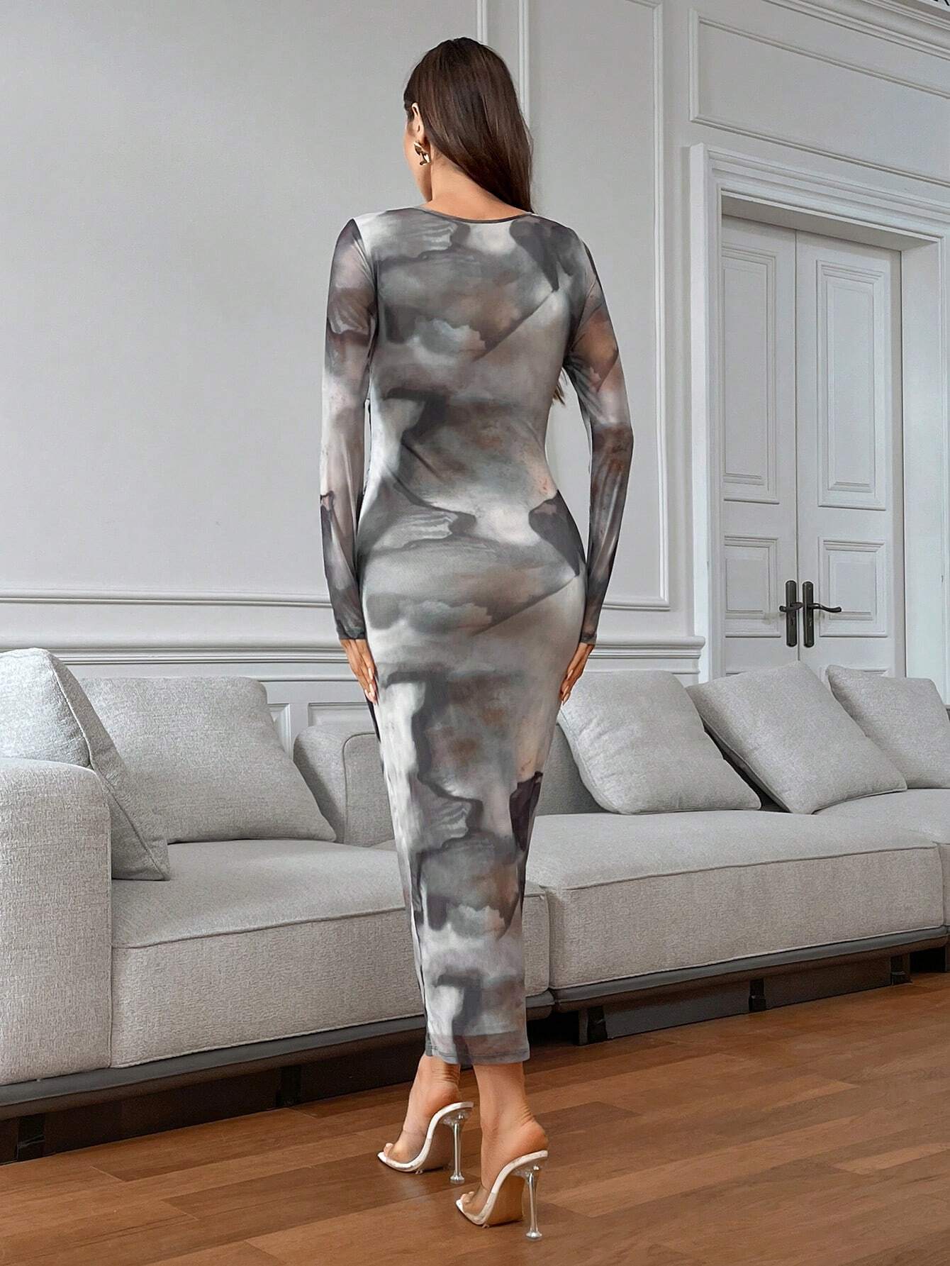  | SHEIN Firerie Women's Autumn And Winter Tie-Dye Print Round Neck Long Sleeve Slim Dress | Dress | Shein | OneHub