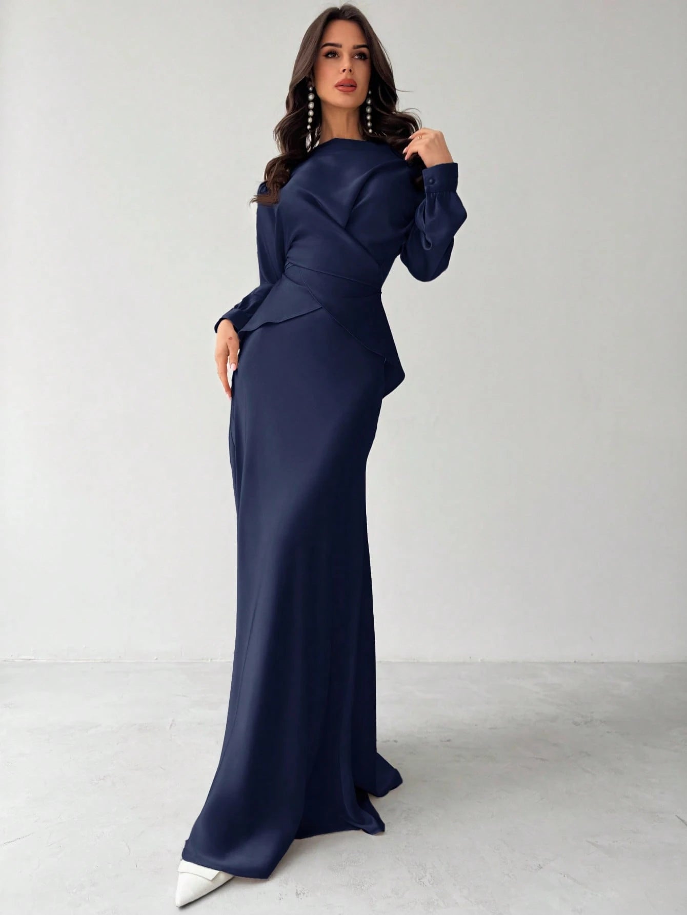 SHEIN Firerie Women's Elegant Apricot Satin Asymmetric Hem Satin Skirt