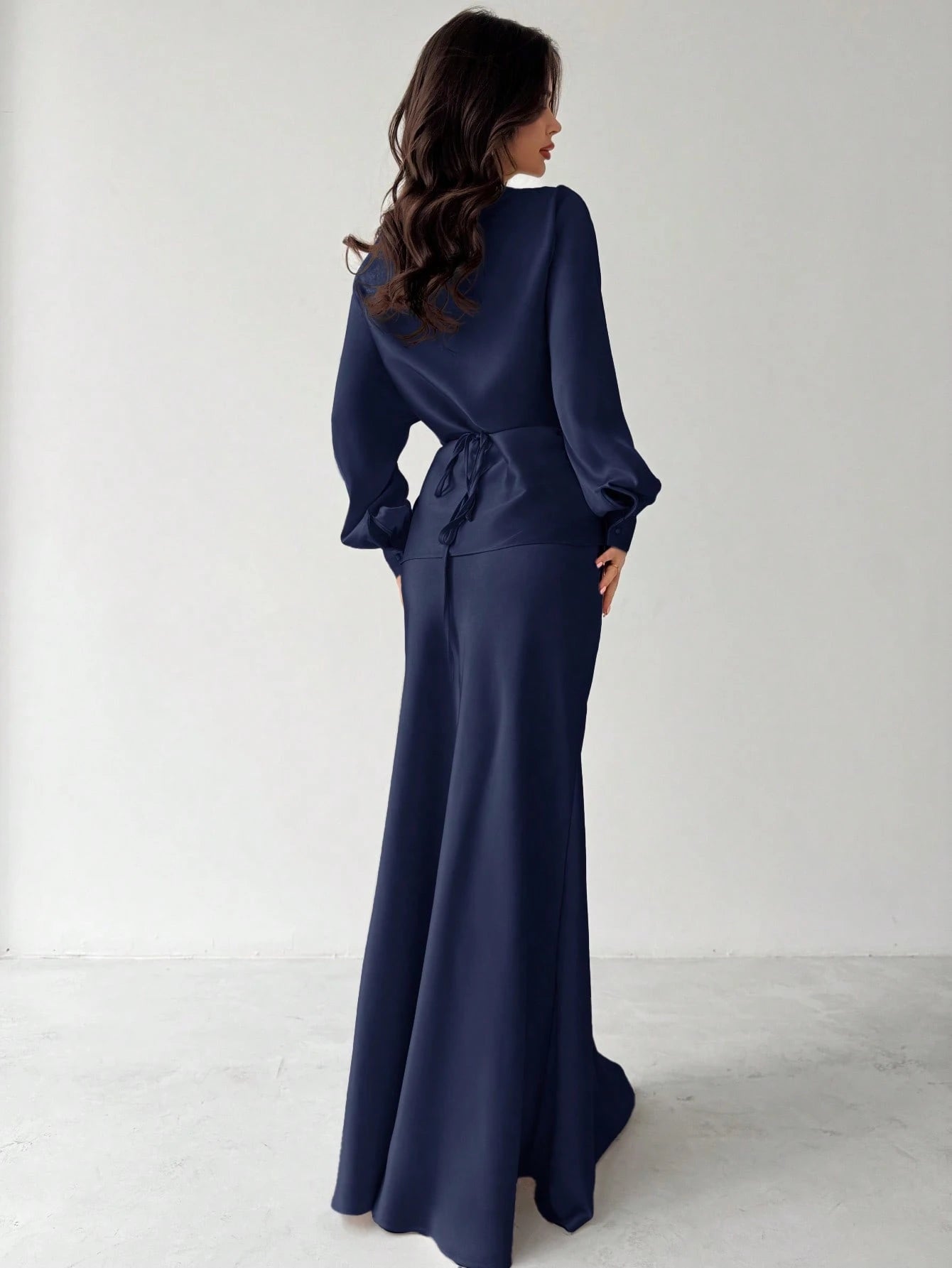 SHEIN Firerie Women's Elegant Apricot Satin Asymmetric Hem Satin Skirt