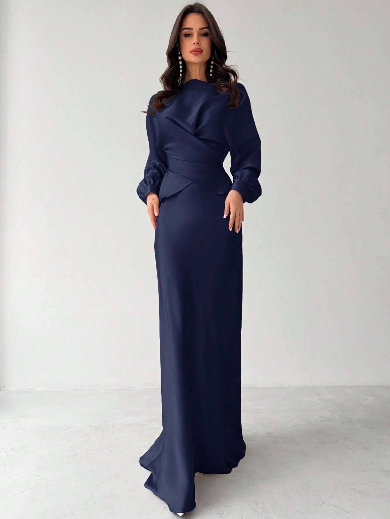 SHEIN Firerie Women's Elegant Apricot Satin Asymmetric Hem Satin Skirt