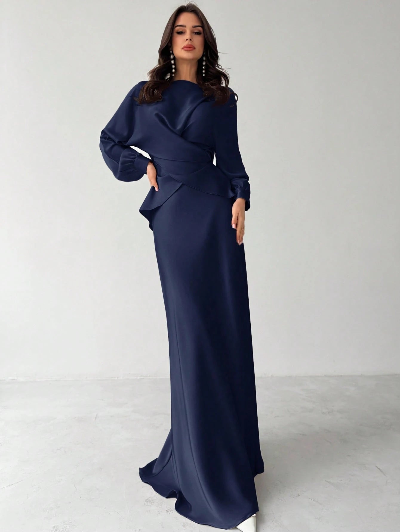 SHEIN Firerie Women's Elegant Apricot Satin Asymmetric Hem Satin Skirt